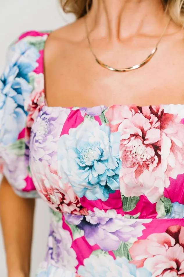 Baltic Born Bump Friendly Women Iva Puff Sleeve Midi Dress Fuchsia Multi Floral Baltic Born Bump Friendly Women Iva Puff Sleeve Midi Dress Fuchsia Multi Floral