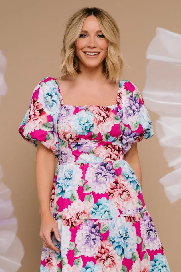 Baltic Born Bump Friendly Women Iva Puff Sleeve Midi Dress Fuchsia Multi Floral Baltic Born Bump Friendly Women Iva Puff Sleeve Midi Dress Fuchsia Multi Floral