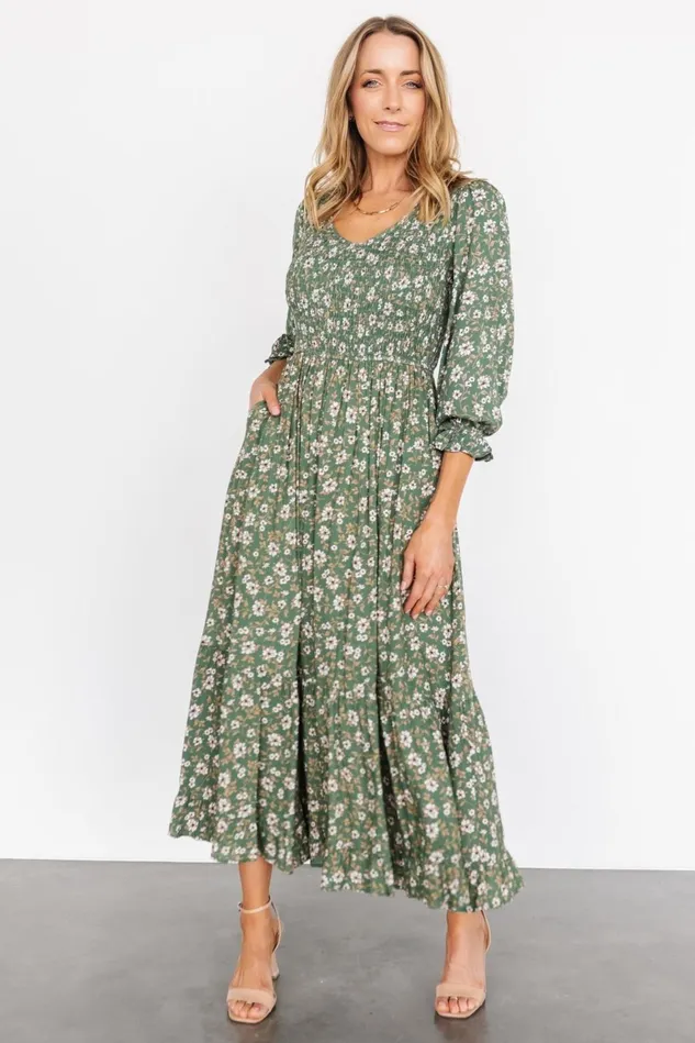 Baltic Born Bump Friendly Women Tarryn Smocked Midi Dress Olive Floral Baltic Born Bump Friendly Women Tarryn Smocked Midi Dress Olive Floral