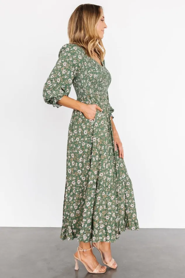 Baltic Born Bump Friendly Women Tarryn Smocked Midi Dress Olive Floral Baltic Born Bump Friendly Women Tarryn Smocked Midi Dress Olive Floral