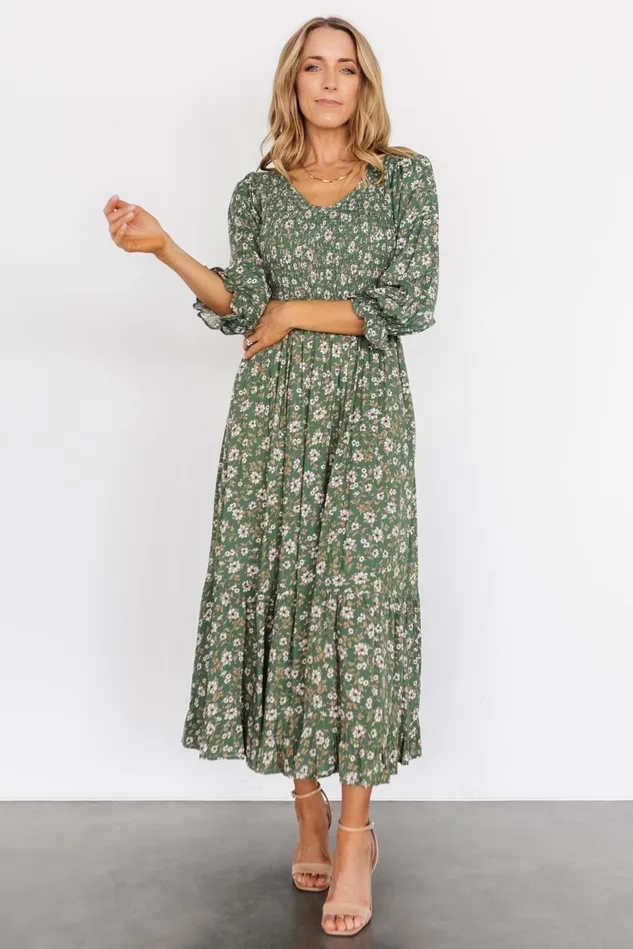 Baltic Born Bump Friendly Women Tarryn Smocked Midi Dress Olive Floral Baltic Born Bump Friendly Women Tarryn Smocked Midi Dress Olive Floral