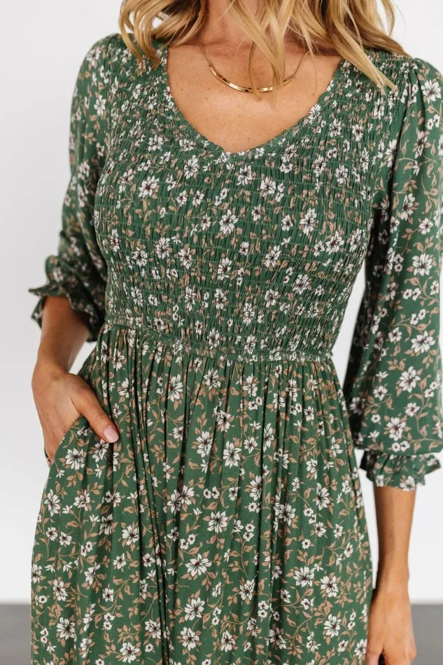 Baltic Born Bump Friendly Women Tarryn Smocked Midi Dress Olive Floral Baltic Born Bump Friendly Women Tarryn Smocked Midi Dress Olive Floral