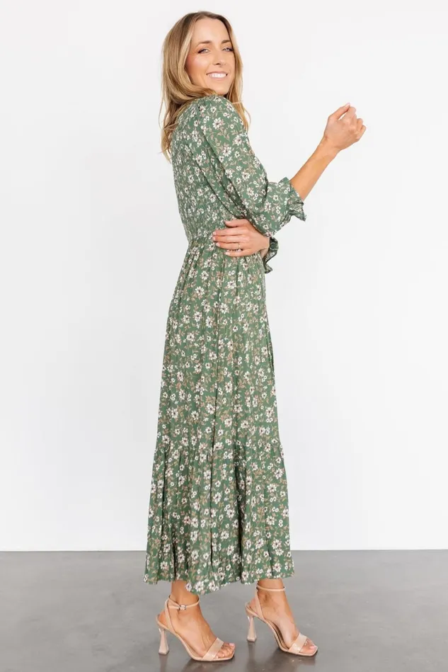 Baltic Born Bump Friendly Women Tarryn Smocked Midi Dress Olive Floral Baltic Born Bump Friendly Women Tarryn Smocked Midi Dress Olive Floral