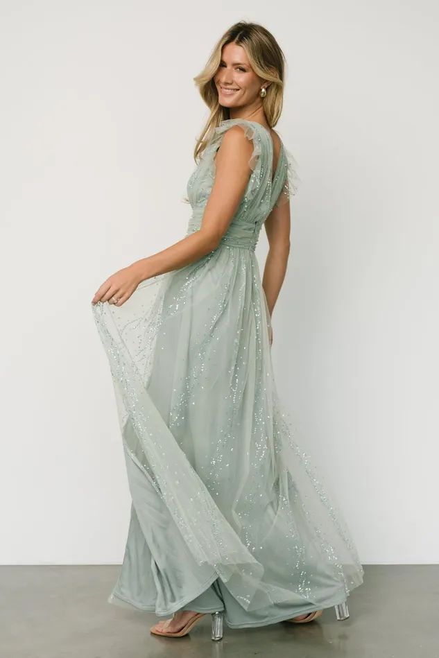 Baltic Born Embellished Sequin Women Annika Sequin Mesh Maxi Dress Dusty Sage Baltic Born Embellished Sequin Women Annika Sequin Mesh Maxi Dress Dusty Sage