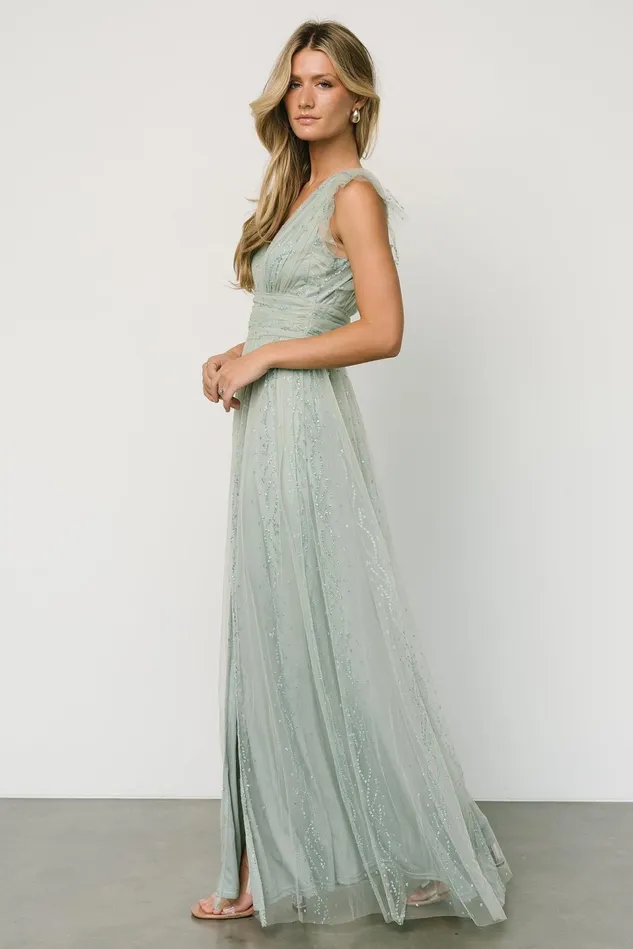 Baltic Born Embellished Sequin Women Annika Sequin Mesh Maxi Dress Dusty Sage Baltic Born Embellished Sequin Women Annika Sequin Mesh Maxi Dress Dusty Sage