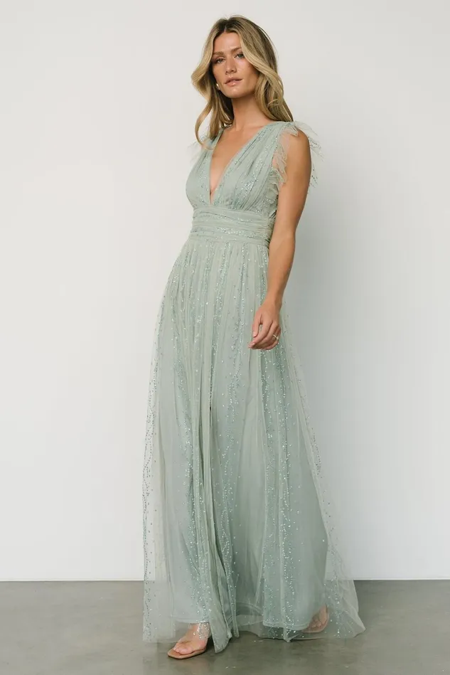 Baltic Born Embellished Sequin Women Annika Sequin Mesh Maxi Dress Dusty Sage Baltic Born Embellished Sequin Women Annika Sequin Mesh Maxi Dress Dusty Sage