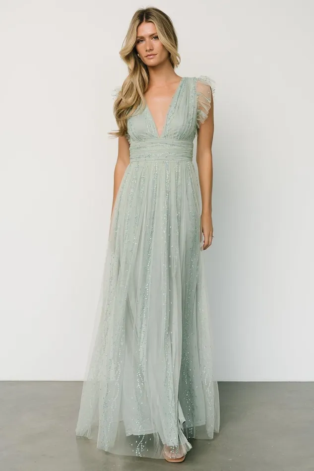 Baltic Born Embellished Sequin Women Annika Sequin Mesh Maxi Dress Dusty Sage Baltic Born Embellished Sequin Women Annika Sequin Mesh Maxi Dress Dusty Sage