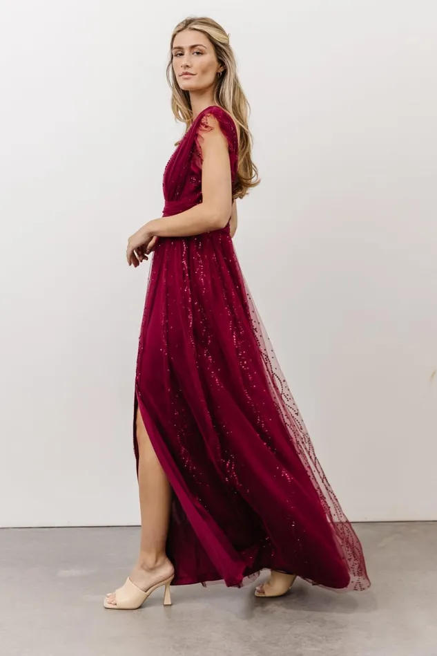 Baltic Born Embellished Sequin Women Annika Sequin Mesh Maxi Dress Wine Baltic Born Embellished Sequin Women Annika Sequin Mesh Maxi Dress Wine