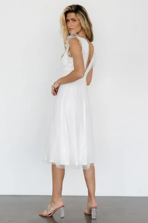 Baltic Born Embellished Sequin Women Chiara Shimmer Midi Dress White Baltic Born Embellished Sequin Women Chiara Shimmer Midi Dress White