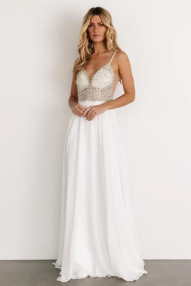 Baltic Born Embellished Sequin Women Honor Beaded Bridal Gown Off White