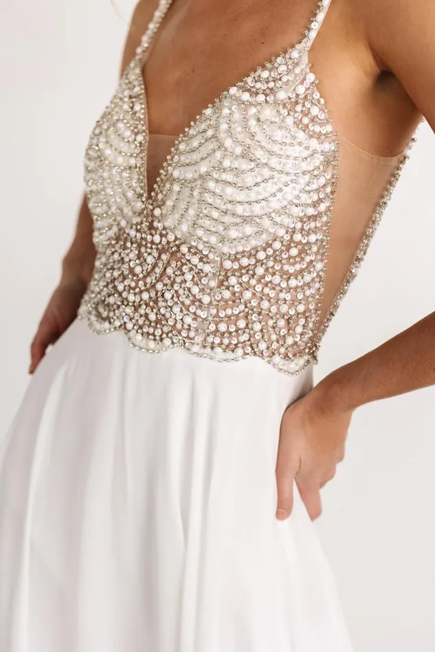 Baltic Born Embellished Sequin Women Honor Beaded Bridal Gown Off White Baltic Born Embellished Sequin Women Honor Beaded Bridal Gown Off White