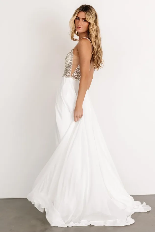 Baltic Born Embellished Sequin Women Honor Beaded Bridal Gown Off White Baltic Born Embellished Sequin Women Honor Beaded Bridal Gown Off White