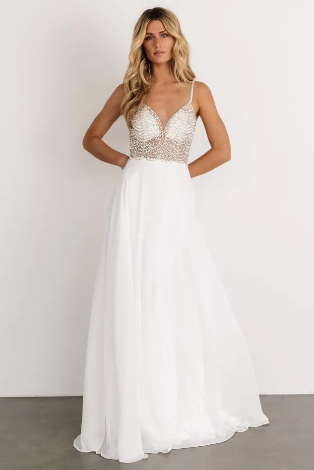 Baltic Born Embellished Sequin Women Honor Beaded Bridal Gown Off White Baltic Born Embellished Sequin Women Honor Beaded Bridal Gown Off White