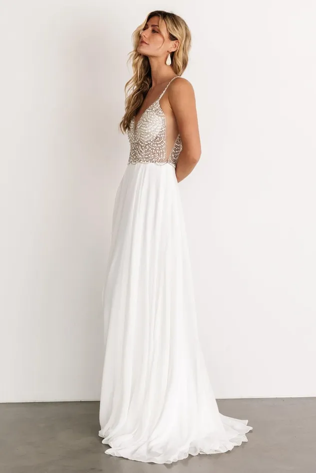 Baltic Born Embellished Sequin Women Honor Beaded Bridal Gown Off White Baltic Born Embellished Sequin Women Honor Beaded Bridal Gown Off White