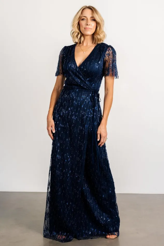 Baltic Born Embellished Sequin Women Liza Sequin Wrap Maxi Dress Navy Baltic Born Embellished Sequin Women Liza Sequin Wrap Maxi Dress Navy
