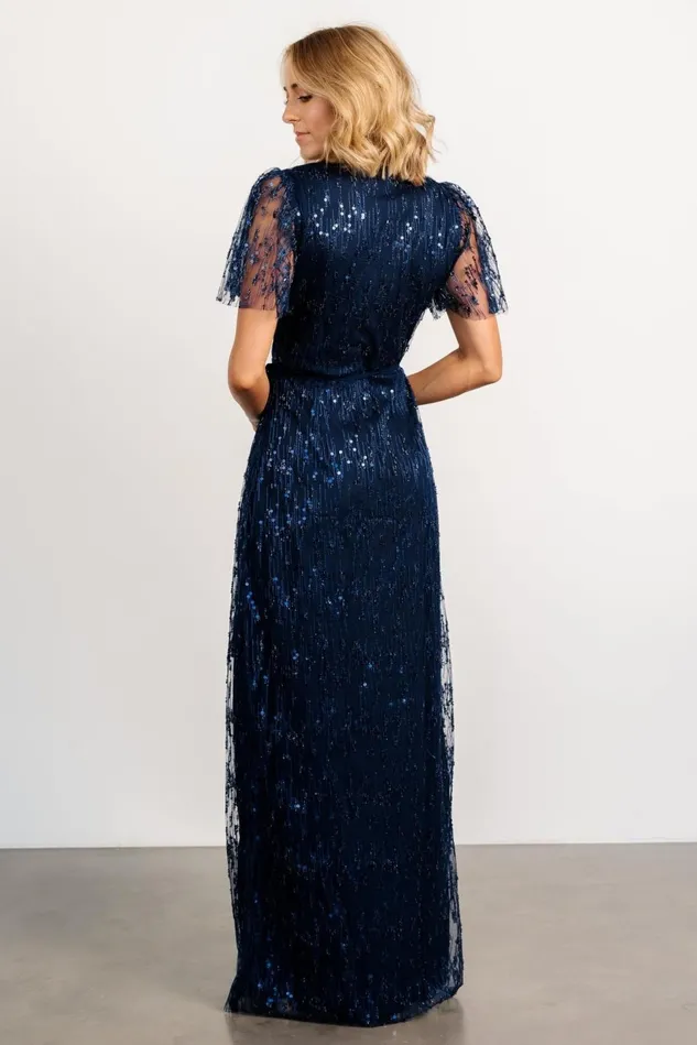 Baltic Born Embellished Sequin Women Liza Sequin Wrap Maxi Dress Navy Baltic Born Embellished Sequin Women Liza Sequin Wrap Maxi Dress Navy