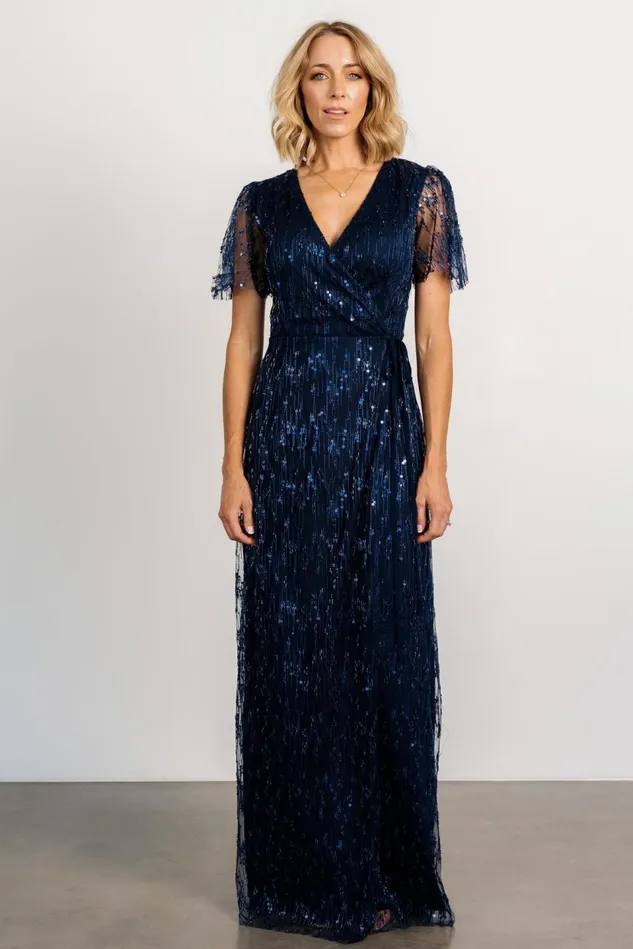 Baltic Born Embellished Sequin Women Liza Sequin Wrap Maxi Dress Navy Baltic Born Embellished Sequin Women Liza Sequin Wrap Maxi Dress Navy