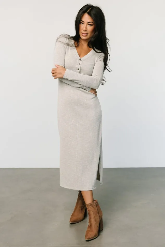Baltic Born Midi Dresses Women Denver Ribbed Midi Dress Light Gray Baltic Born Midi Dresses Women Denver Ribbed Midi Dress Light Gray