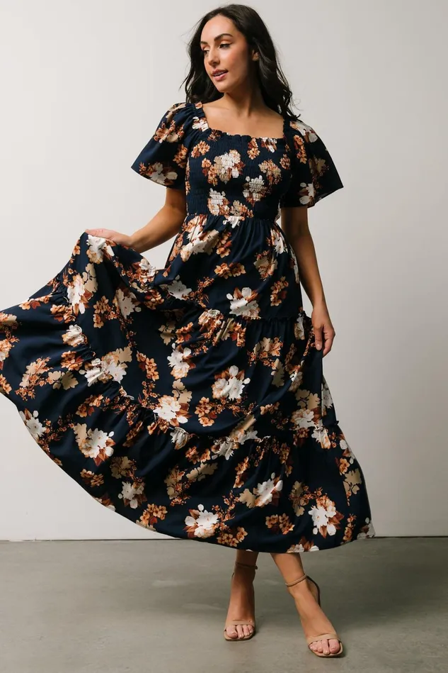 Baltic Born Mother Of The Bride Women Southampton Smocked Maxi Dress Navy Multi Floral Baltic Born Mother Of The Bride Women Southampton Smocked Maxi Dress Navy Multi Floral