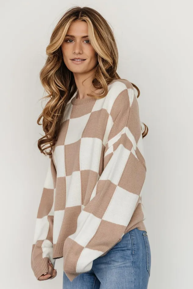 Baltic Born Sweaters Women Bella Checkered Sweater Taupe Baltic Born Sweaters Women Bella Checkered Sweater Taupe