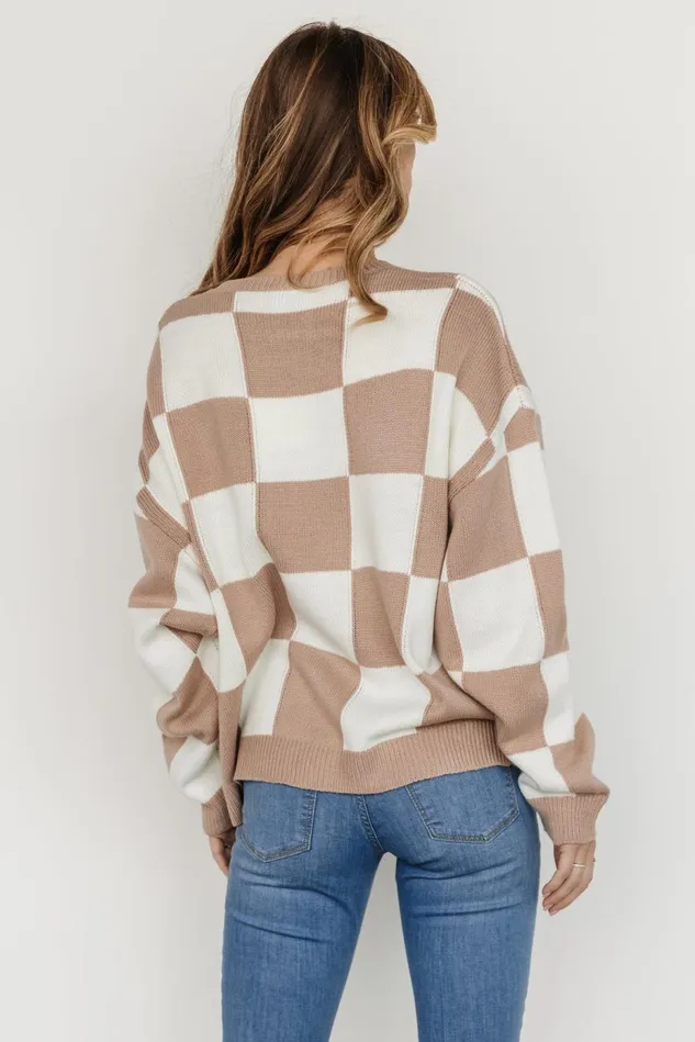 Baltic Born Sweaters Women Bella Checkered Sweater Taupe Baltic Born Sweaters Women Bella Checkered Sweater Taupe