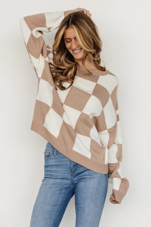 Baltic Born Sweaters Women Bella Checkered Sweater Taupe Baltic Born Sweaters Women Bella Checkered Sweater Taupe