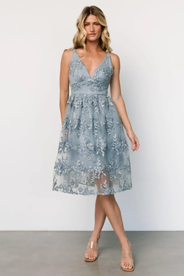 Baltic Born Tulle Styles Women Dante Applique Midi Dress Slate Blue Baltic Born Tulle Styles Women Dante Applique Midi Dress Slate Blue