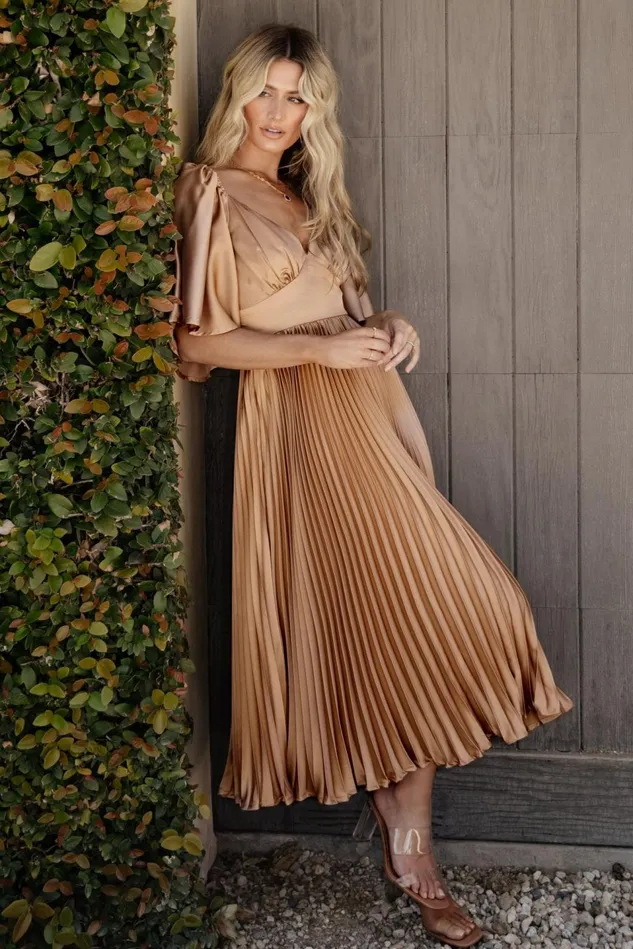 Baltic Born Wedding Guest Women Aubree Pleated Dress Champagne Baltic Born Wedding Guest Women Aubree Pleated Dress Champagne