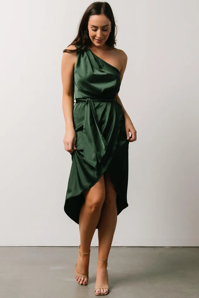 Baltic Born Wedding Guest Women Celia One Shoulder Midi Dress Dark Green