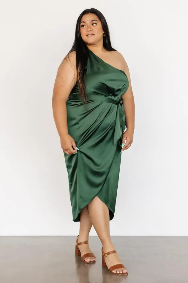 Baltic Born Wedding Guest Women Celia One Shoulder Midi Dress Dark Green