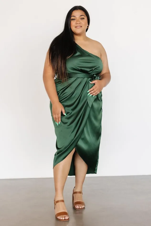 Baltic Born Wedding Guest Women Celia One Shoulder Midi Dress Dark Green