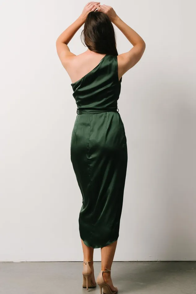 Baltic Born Wedding Guest Women Celia One Shoulder Midi Dress Dark Green