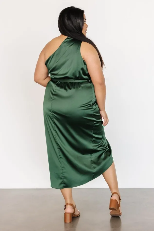 Baltic Born Wedding Guest Women Celia One Shoulder Midi Dress Dark Green