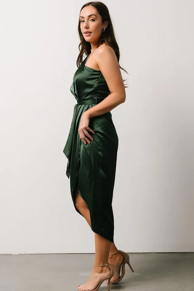 Baltic Born Wedding Guest Women Celia One Shoulder Midi Dress Dark Green