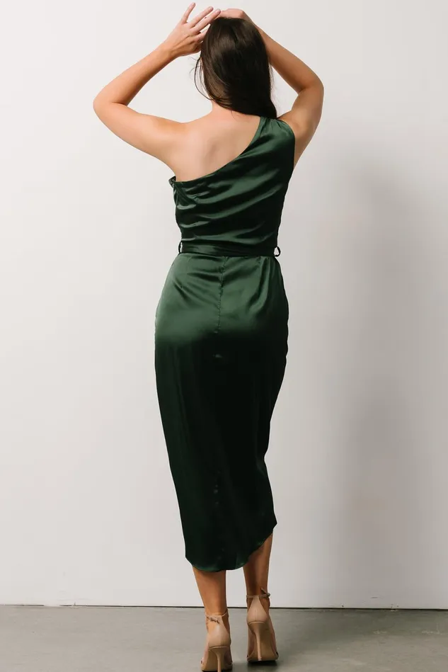 Baltic Born Wedding Guest Women Celia One Shoulder Midi Dress Dark Green