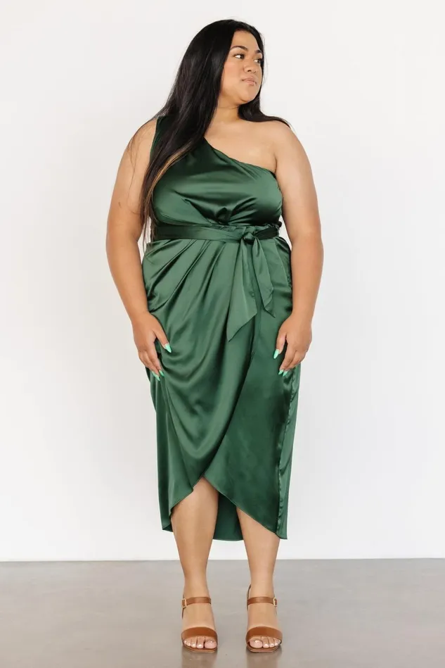 Baltic Born Wedding Guest Women Celia One Shoulder Midi Dress Dark Green