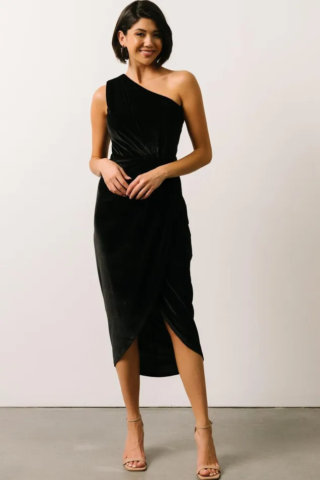 Baltic Born Wedding Guest Women Kourtney Velvet One Shoulder Midi Dress Black Baltic Born Wedding Guest Women Kourtney Velvet One Shoulder Midi Dress Black