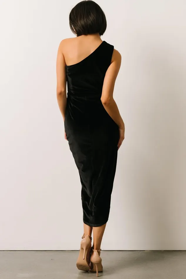 Baltic Born Wedding Guest Women Kourtney Velvet One Shoulder Midi Dress Black Baltic Born Wedding Guest Women Kourtney Velvet One Shoulder Midi Dress Black