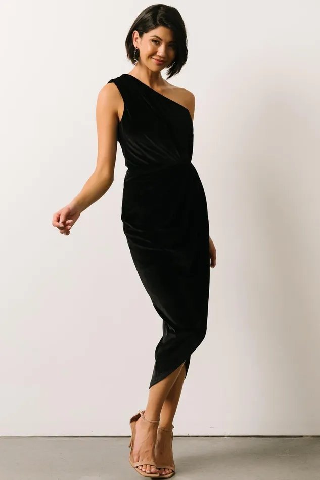 Baltic Born Wedding Guest Women Kourtney Velvet One Shoulder Midi Dress Black Baltic Born Wedding Guest Women Kourtney Velvet One Shoulder Midi Dress Black