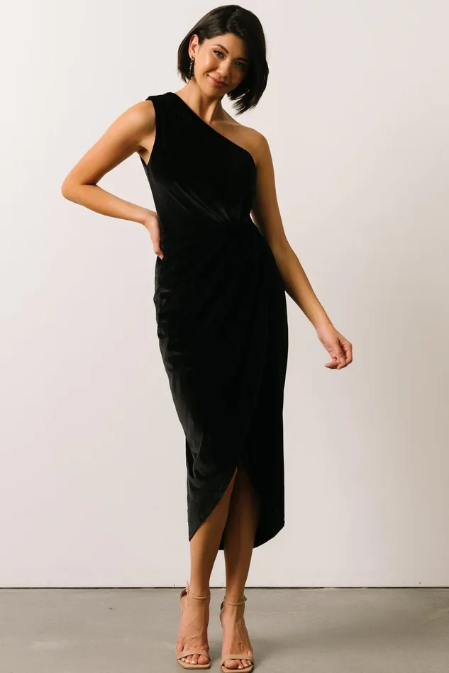 Baltic Born Wedding Guest Women Kourtney Velvet One Shoulder Midi Dress Black Baltic Born Wedding Guest Women Kourtney Velvet One Shoulder Midi Dress Black
