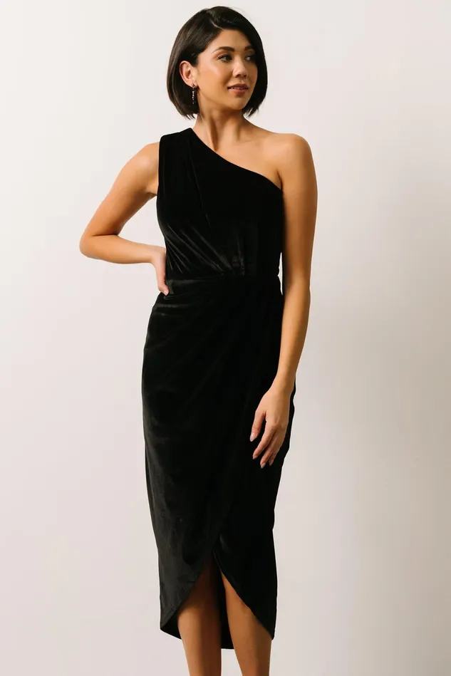 Baltic Born Wedding Guest Women Kourtney Velvet One Shoulder Midi Dress Black Baltic Born Wedding Guest Women Kourtney Velvet One Shoulder Midi Dress Black