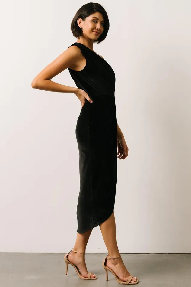 Baltic Born Wedding Guest Women Kourtney Velvet One Shoulder Midi Dress Black Baltic Born Wedding Guest Women Kourtney Velvet One Shoulder Midi Dress Black