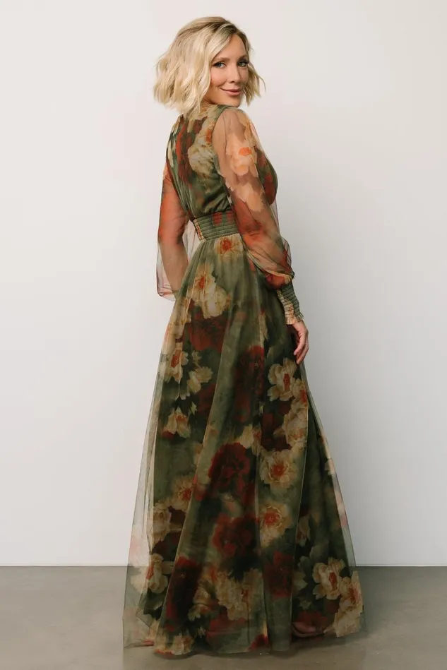 Baltic Born Wedding Guest Women Layla Tulle Maxi Dress Olive Rust