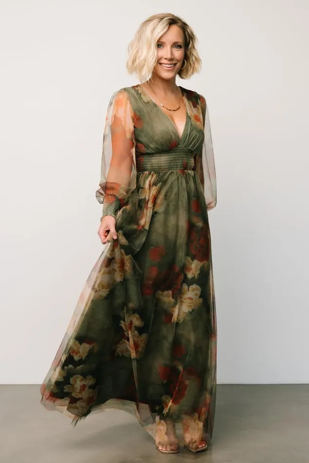 Baltic Born Wedding Guest Women Layla Tulle Maxi Dress Olive Rust