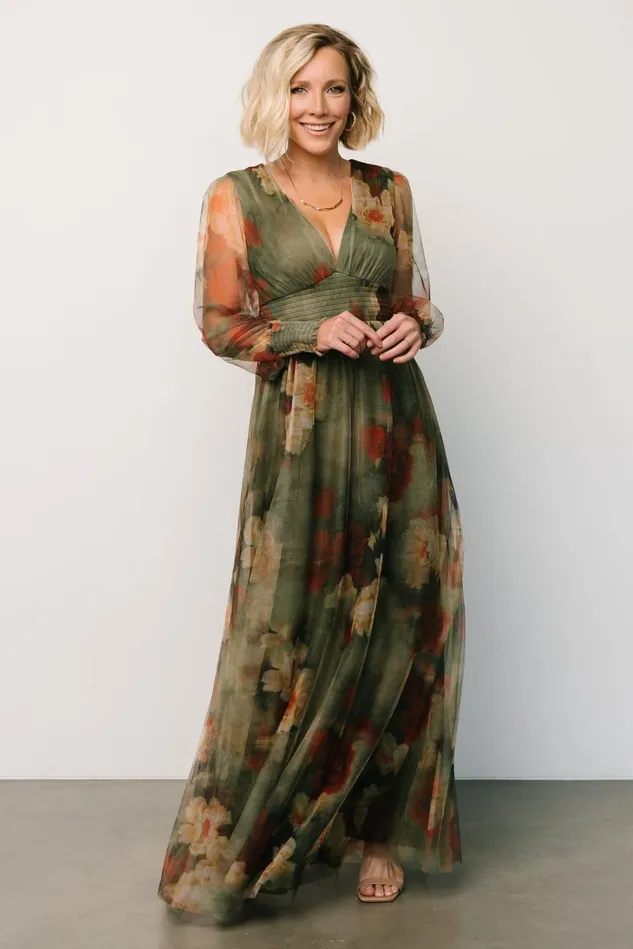 Baltic Born Wedding Guest Women Layla Tulle Maxi Dress Olive Rust