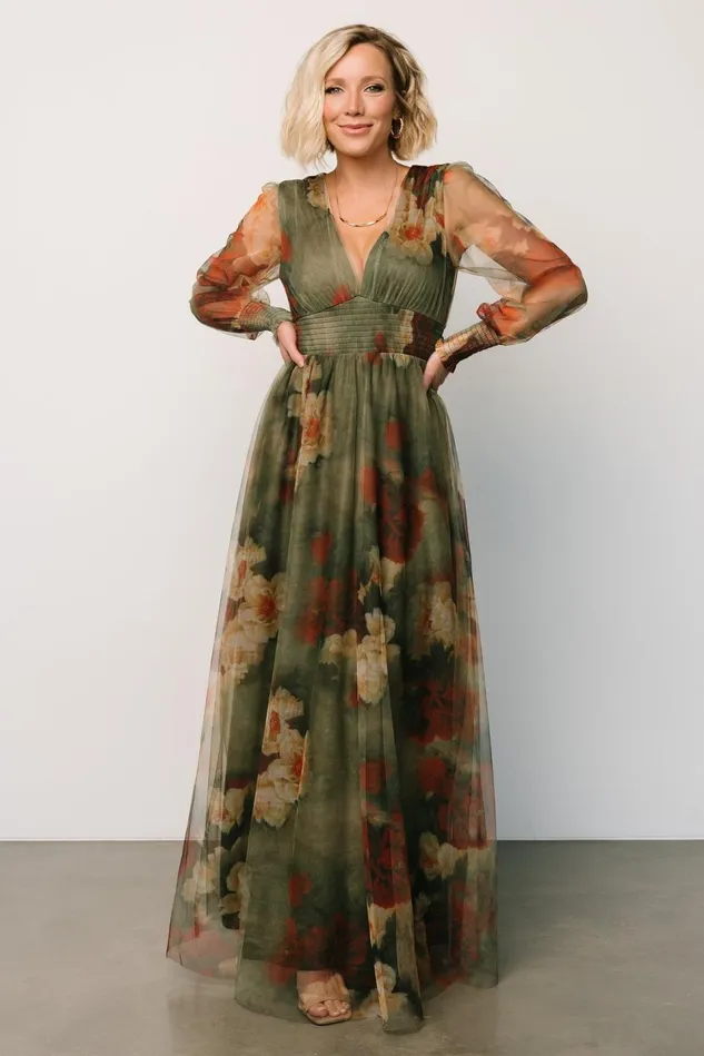 Baltic Born Wedding Guest Women Layla Tulle Maxi Dress Olive Rust