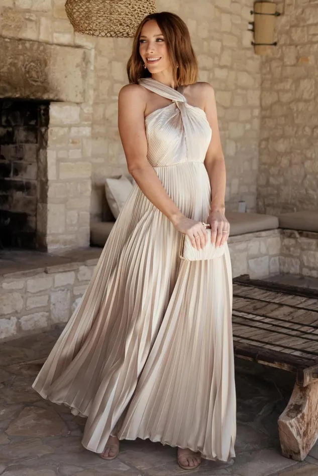 Baltic Born Wedding Guest Women Sandra Pleated Maxi Dress Champagne Baltic Born Wedding Guest Women Sandra Pleated Maxi Dress Champagne