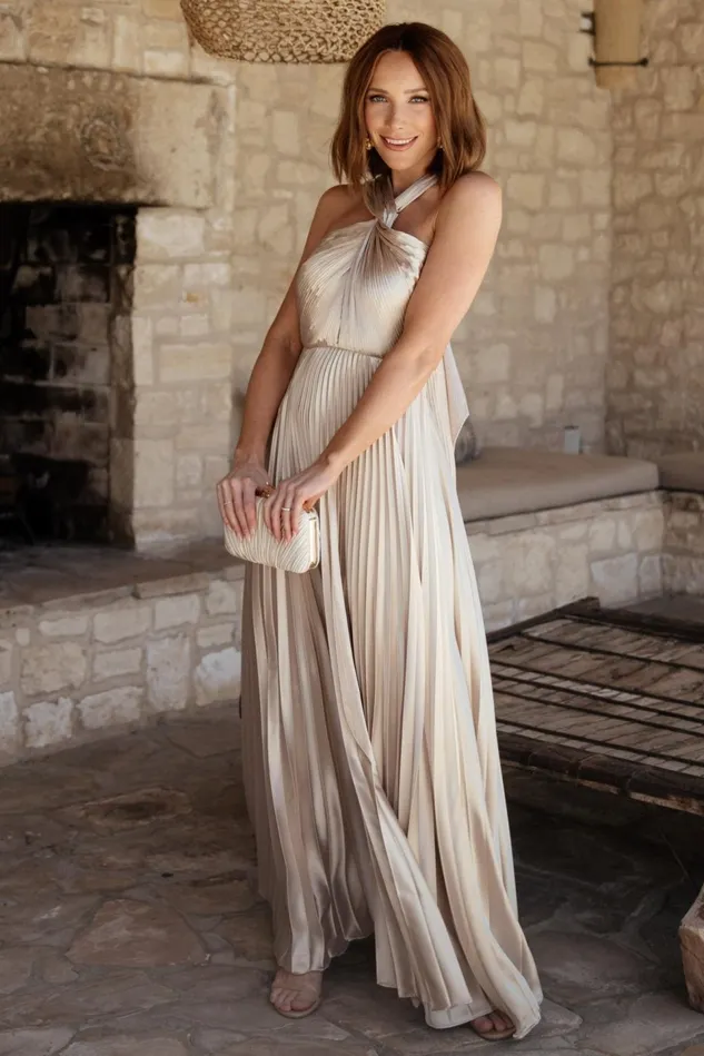 Baltic Born Wedding Guest Women Sandra Pleated Maxi Dress Champagne Baltic Born Wedding Guest Women Sandra Pleated Maxi Dress Champagne