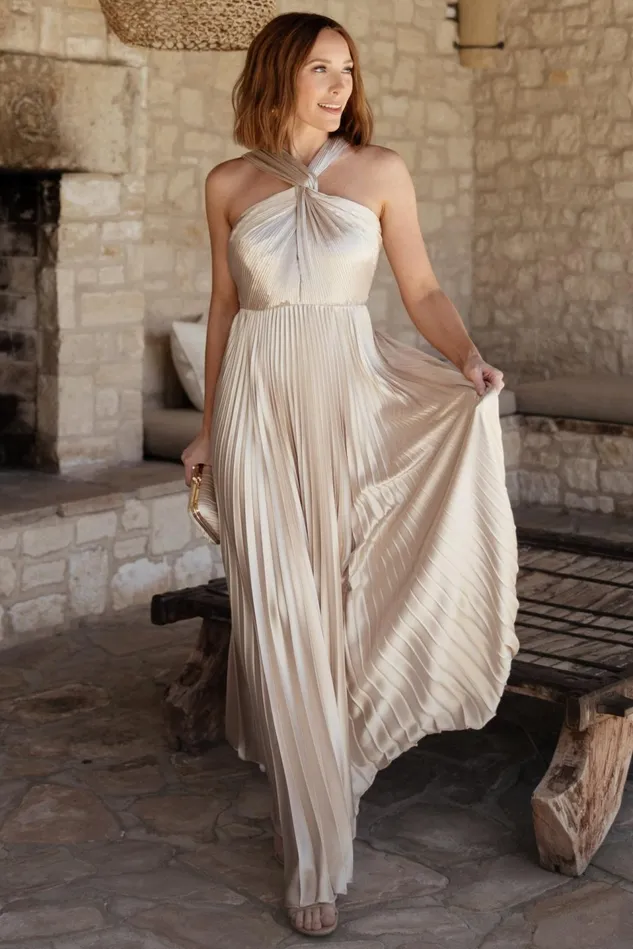 Baltic Born Wedding Guest Women Sandra Pleated Maxi Dress Champagne Baltic Born Wedding Guest Women Sandra Pleated Maxi Dress Champagne
