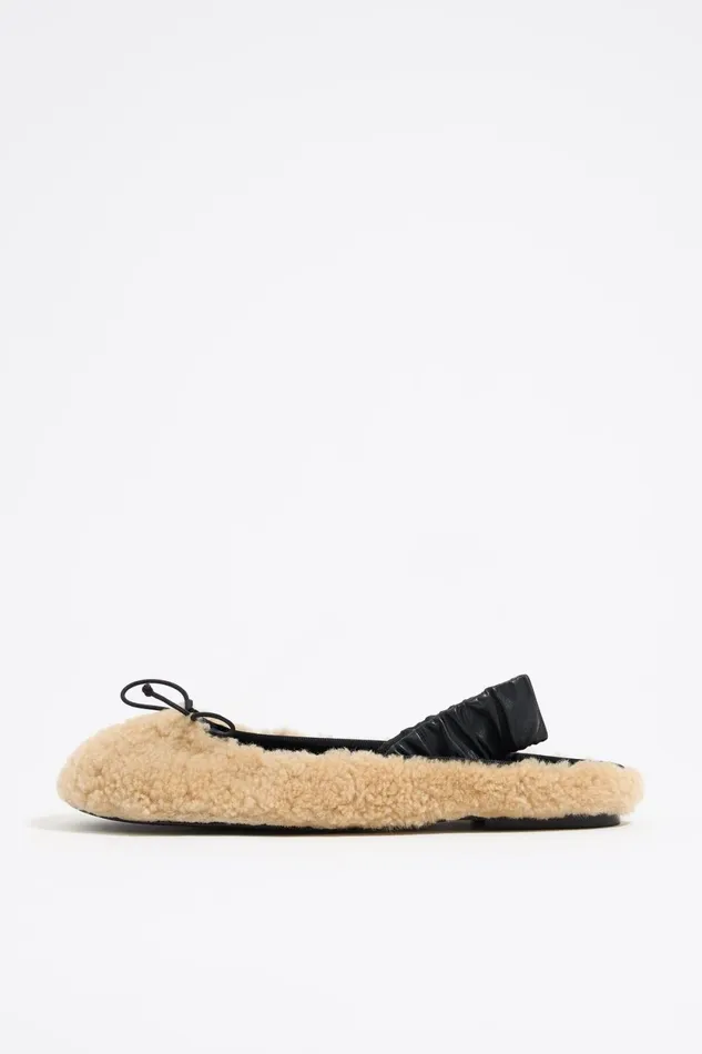 Beige Curly Fur Slingback Ballerina Natural Women Bimba Y Lola Ballerinas